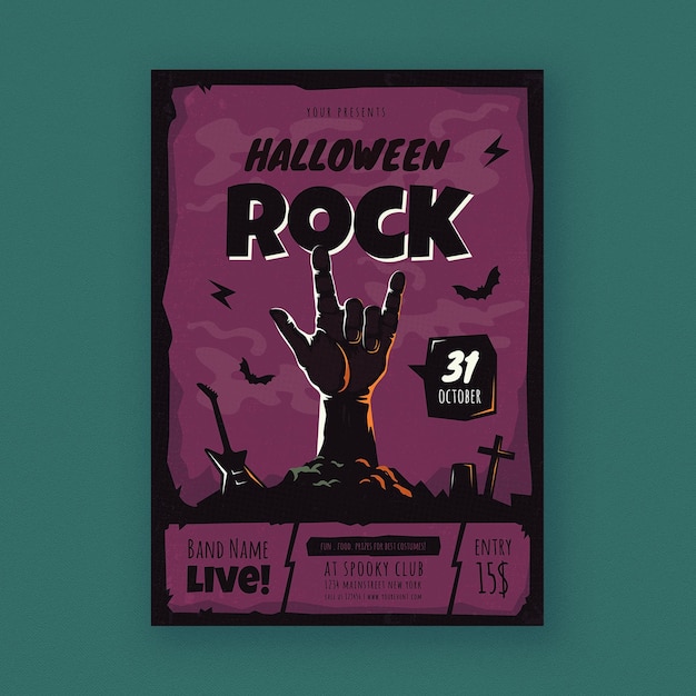 PSD folheto do evento de halloween rock zombie