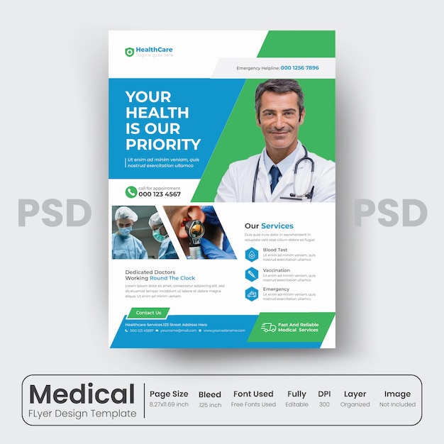 PSD folheto médico de layout moderno e criativo