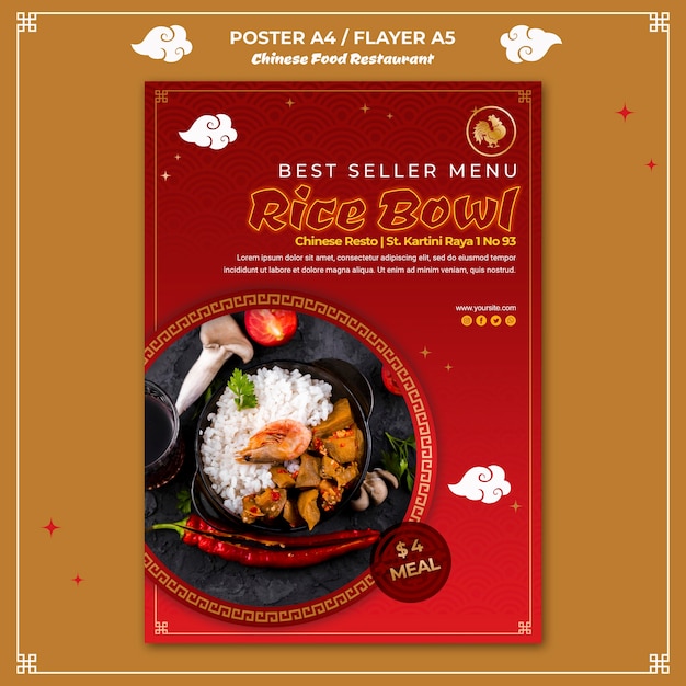 Folheto modelo de comida chinesa