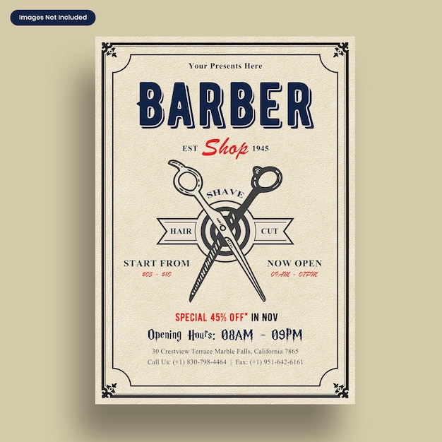 Folheto publicitário de barbearia a4 modelo imprimível