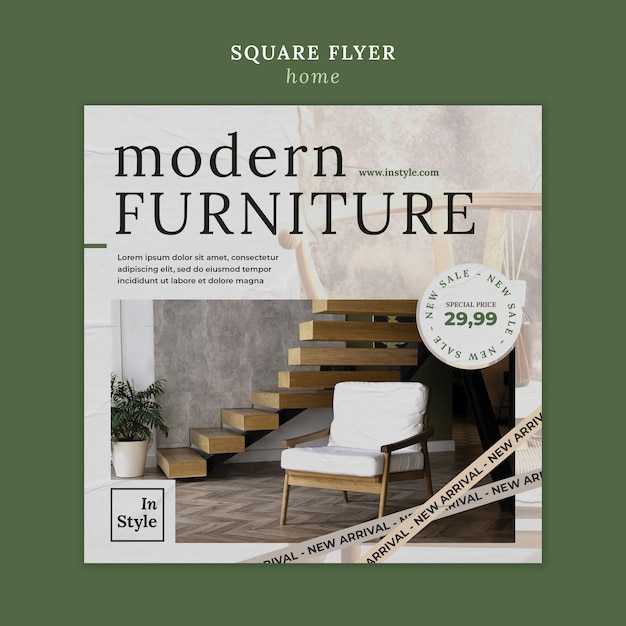 Folheto quadrado de design de interiores para casa