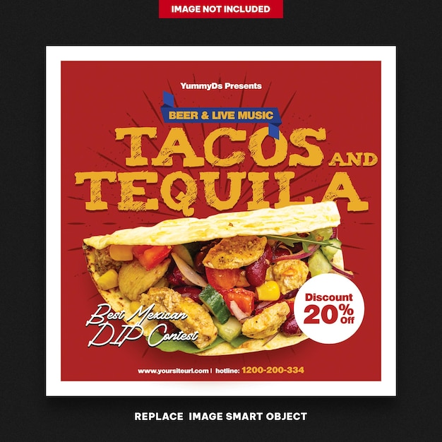 Folheto quadrado de tacos