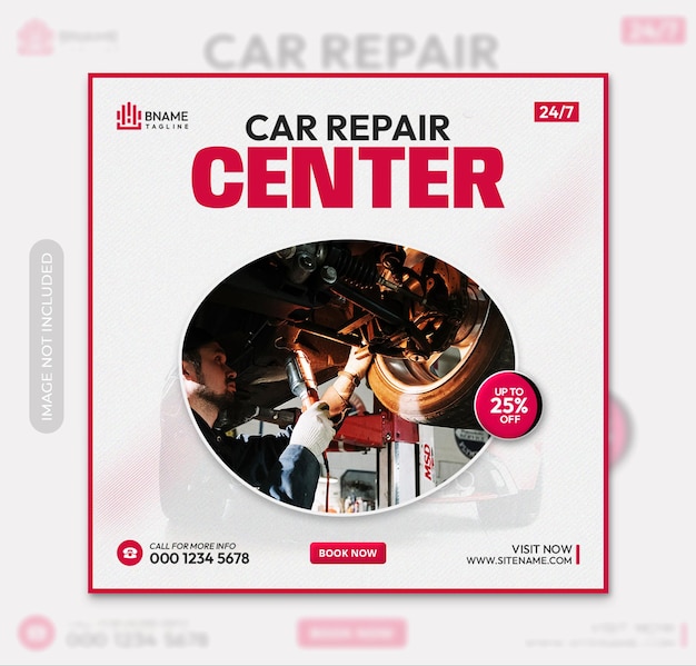 Folheto quadrado do centro de reparos de automóveis ou modelo de postagem nas redes sociais do instagram