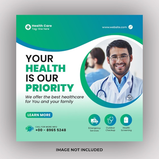 Folheto quadrado moderno de panfleto de saúde médica modelo de banner de web de mídia social de dentista