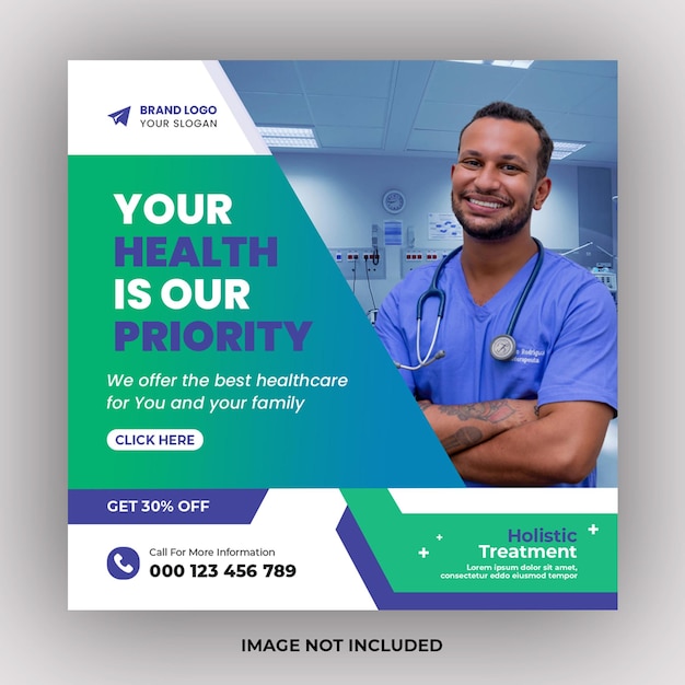 PSD folheto quadrado moderno de panfleto de saúde médica modelo de banner de web de mídia social de dentista