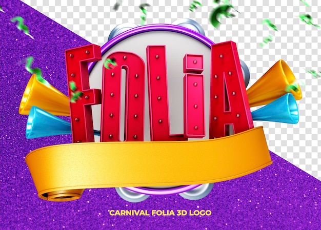 PSD folia de logotipo 3d do carnaval no brasil