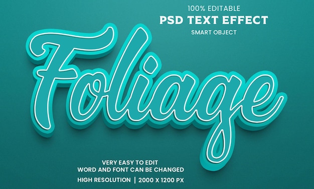 PSD follaje 3d efecto de texto editable premium psd