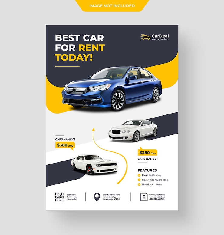 PSD folleto a4 para promociones de alquiler de automóviles, folletos de venta de automóviles o folletos de reparación de automóviles