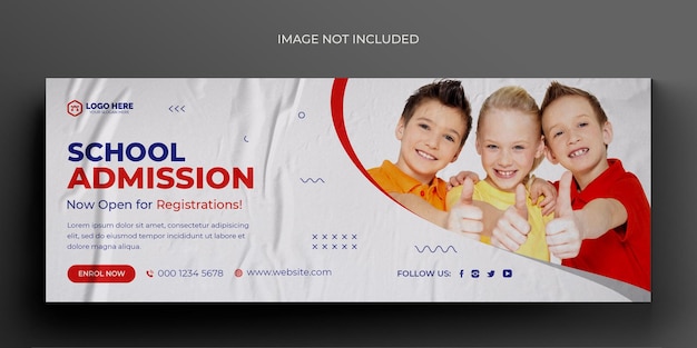 PSD folleto de banner web de medios de admisión escolar y plantilla de diseño de foto de portada de facebook