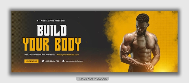 PSD folleto de banner web de redes sociales de fitness o gimnasio y plantilla de diseño de foto de portada de facebook