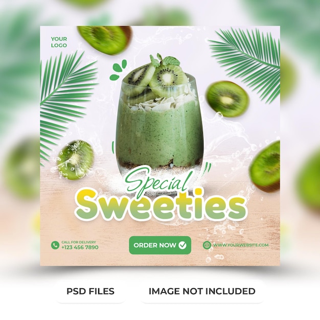 Folleto de bebida de dulces especiales publicación en redes sociales y plantilla de banner web premium psd