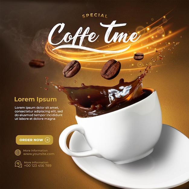 Folleto de café preparado en frío o plantilla de publicación de redes sociales de banner