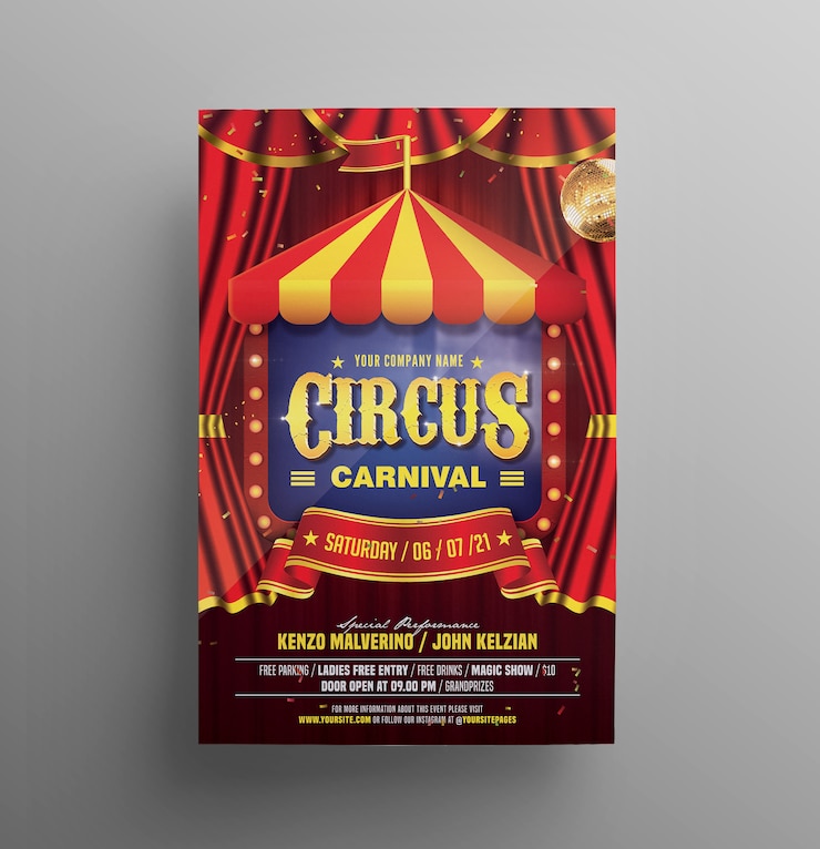 PSD folleto de carnaval de circo