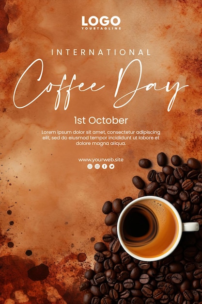 PSD folleto y cartel de fondo del día internacional del café.