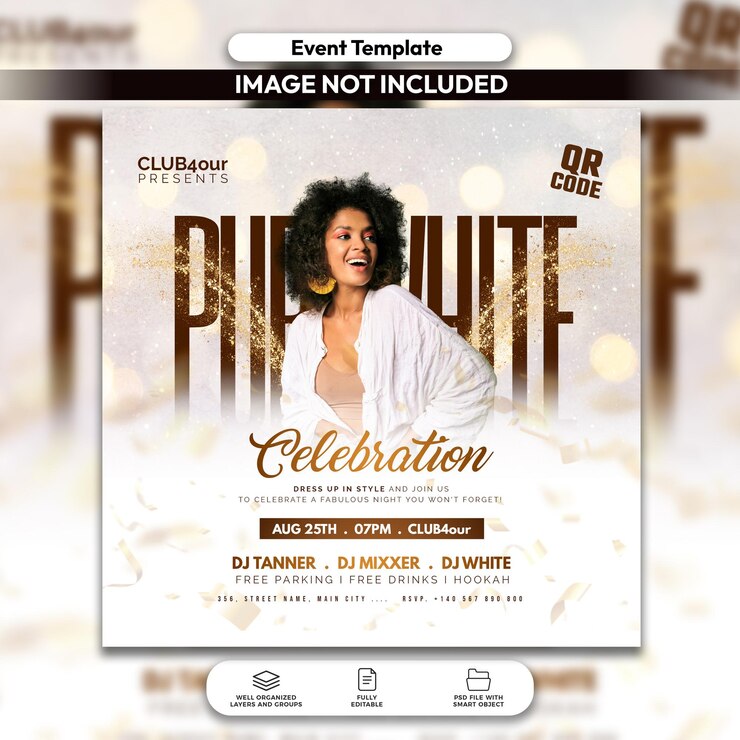 Folleto de celebración de la fiesta blanca pura de PSD y plantilla de publicación en las redes sociales