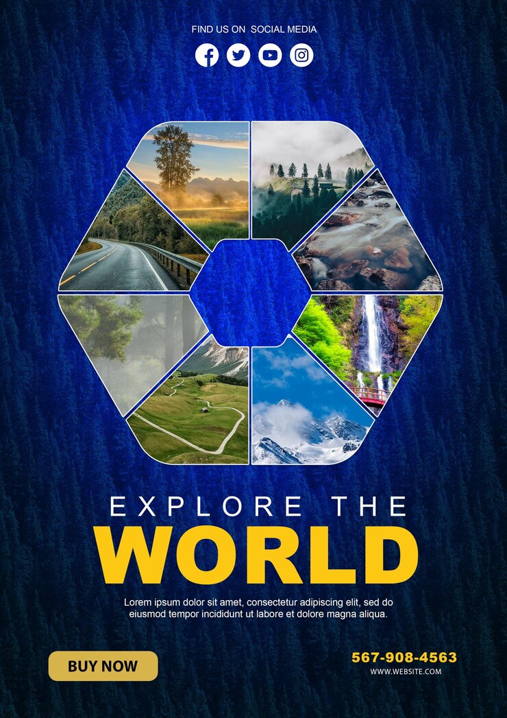 Folleto de collage de viaje con contenedores de objetos inteligentes editables