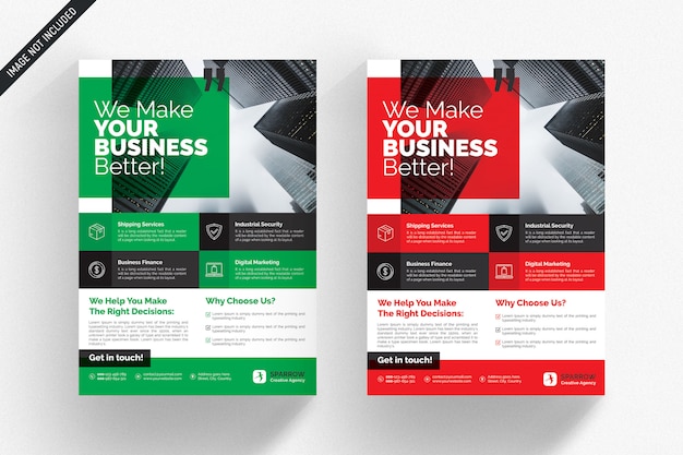 PSD folleto comercial blanco con detalles en rojo y verde