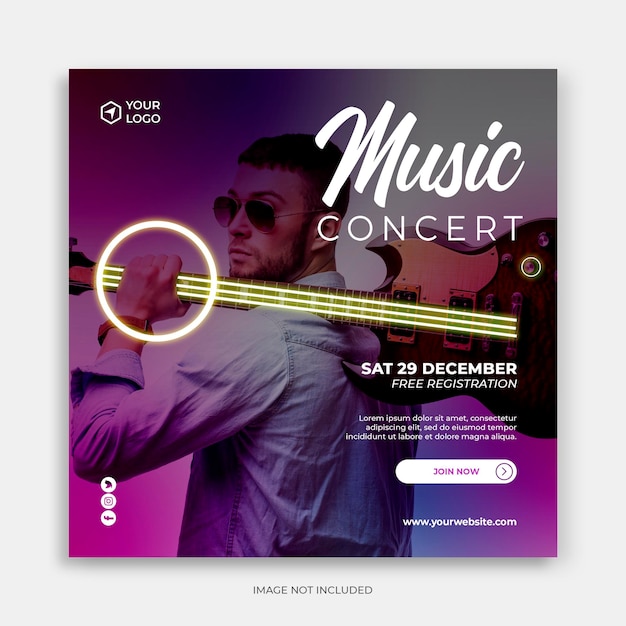 Folleto de concepto de música plantilla de publicación de instagram cuadrada para festival de música