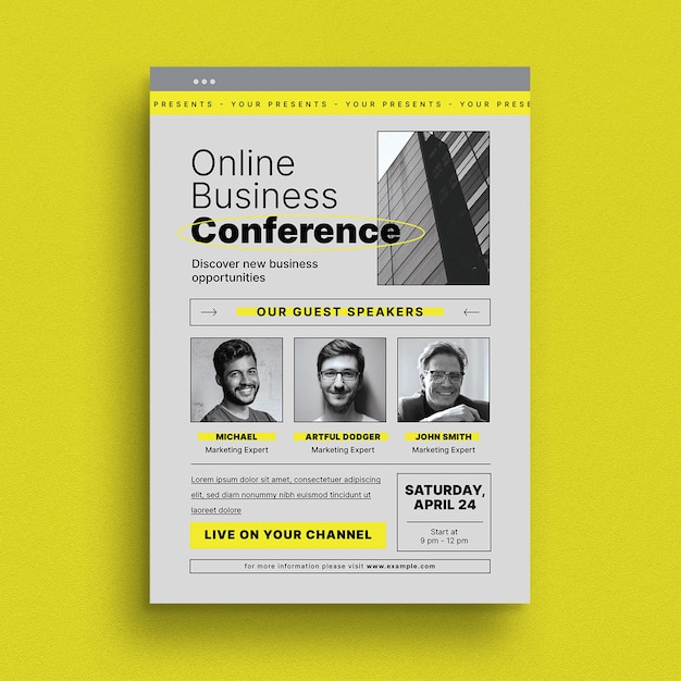 PSD folleto de conferencia de negocios en línea