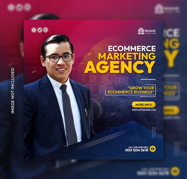 Folleto cuadrado de la agencia de marketing de comercio electrónico o plantilla de banner web de publicación de redes sociales de instagram