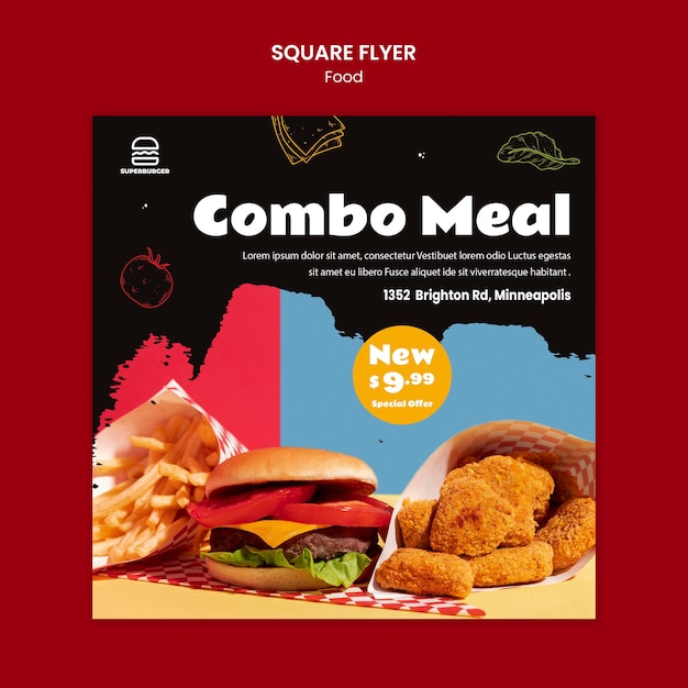 Folleto cuadrado de comida combinada