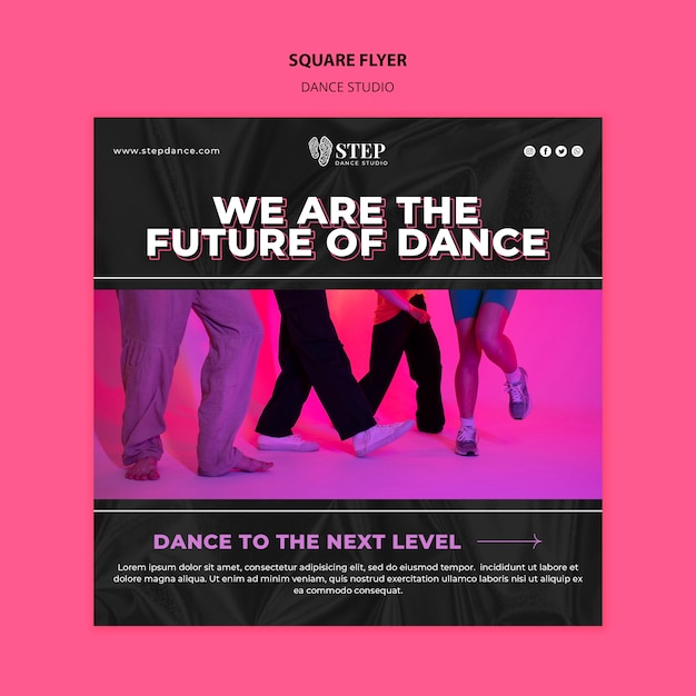PSD folleto cuadrado de estudio de danza con textura