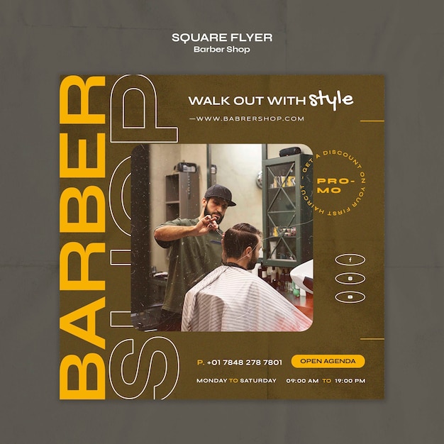 PSD folleto cuadrado de peluquería con textura
