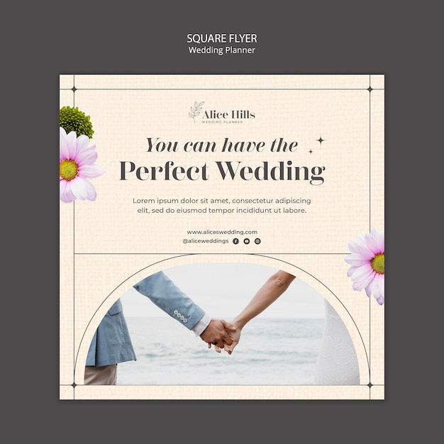 PSD folleto cuadrado de planificador de bodas floral