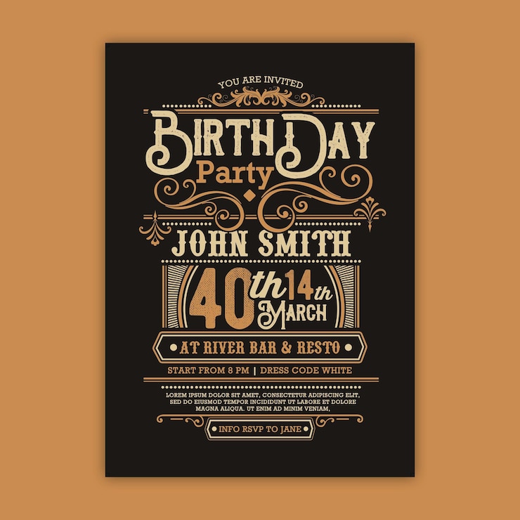 PSD folleto de decoración retro de invitación de cumpleaños