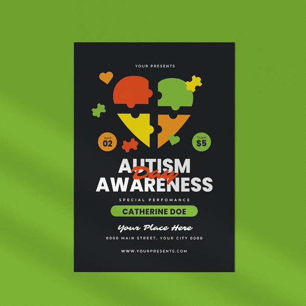 Folleto del Día Mundial Negro de Concientización sobre el Autismo