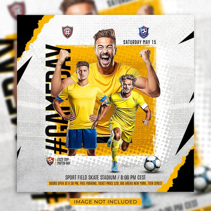 PSD folleto del día del partido de fútbol y plantilla de banner de redes sociales