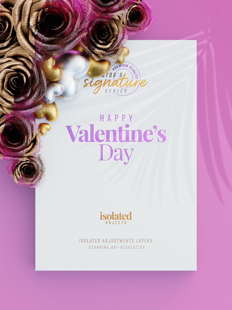 PSD folleto del día de san valentín maqueta de invitación con rosas decorativas y corazones de amor