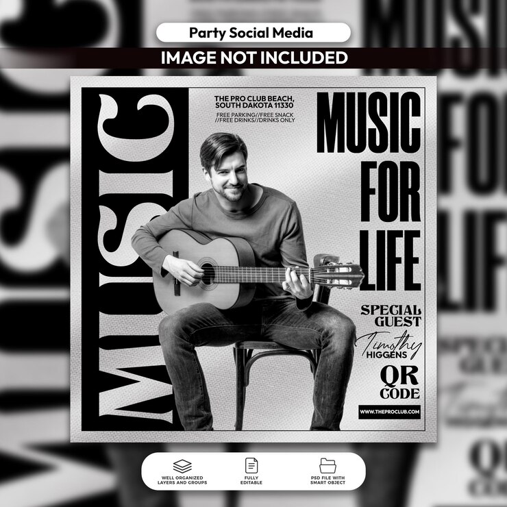 Folleto de evento acústico de PSD y plantilla de publicación en las redes sociales