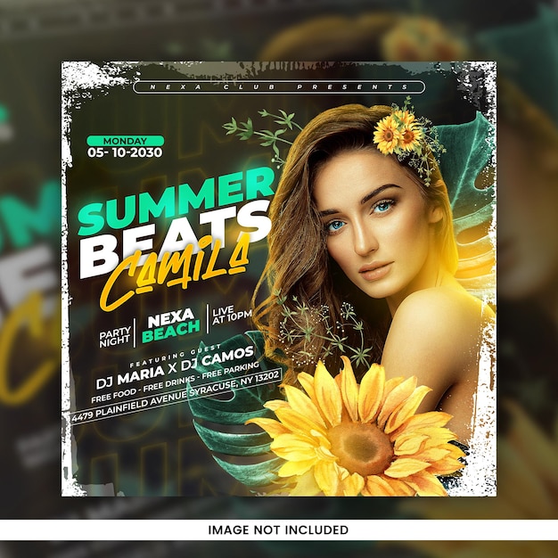 Folleto de evento de fiesta beats de verano de club de dj y plantilla de redes sociales