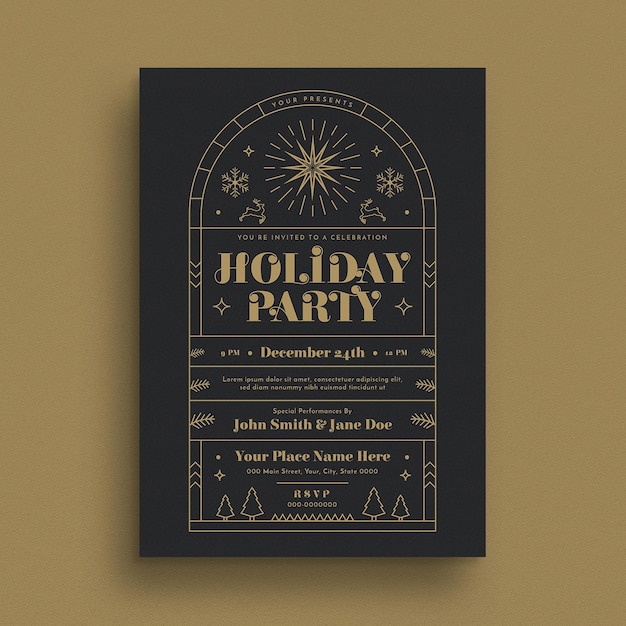 PSD folleto del evento navideño gold deco