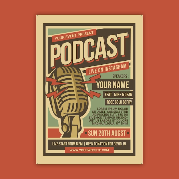 PSD folleto de evento retro de podcast