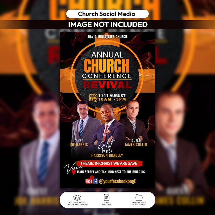 PSD folleto del evento de servicio de la iglesia de psd y plantilla de publicación en las redes sociales
