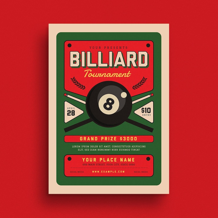PSD folleto del evento del torneo de billar