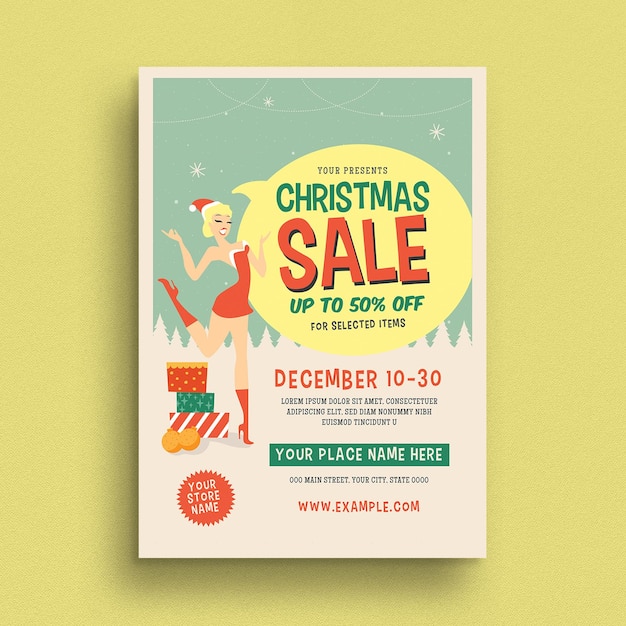 Folleto de evento de venta de navidad retro