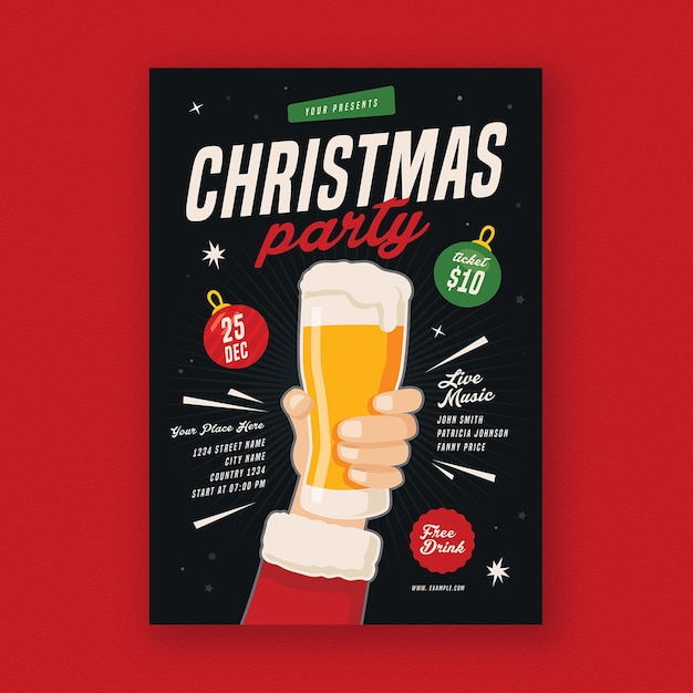 PSD folleto festivo de la fiesta de navidad de la cerveza