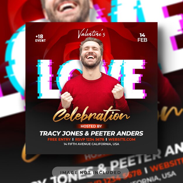 PSD folleto de la fiesta de amor del día de san valentín publicación en redes sociales y banner web