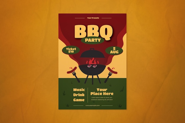 PSD folleto de fiesta de barbacoa de diseño plano amarillo