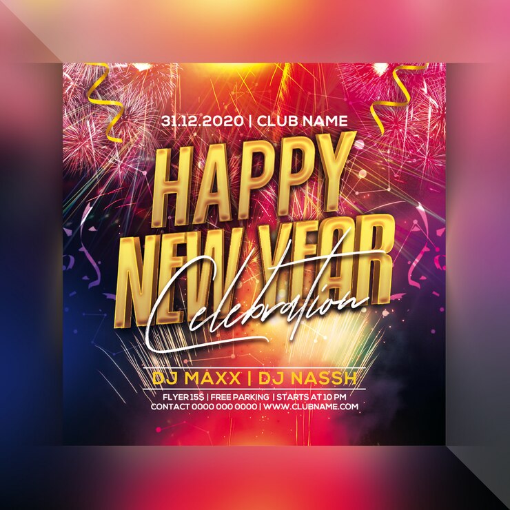 PSD folleto de fiesta de celebración de feliz año nuevo