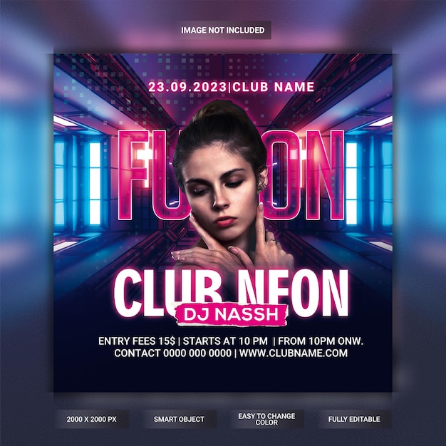 PSD folleto de fiesta club neon