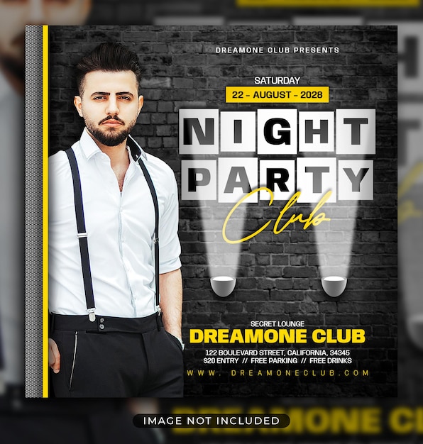 PSD folleto de fiesta de club nocturno publicación en redes sociales y banner web
