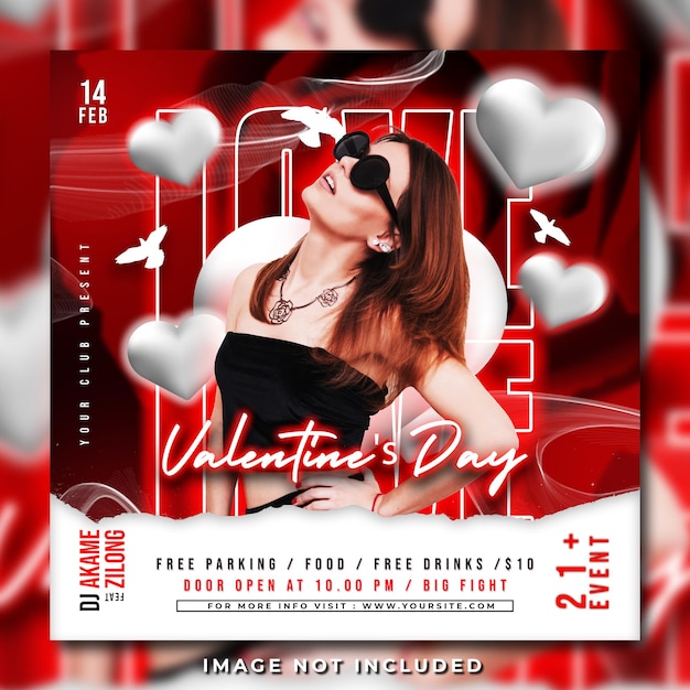 Folleto de fiesta del día de san valentín publicación en redes sociales y banner web