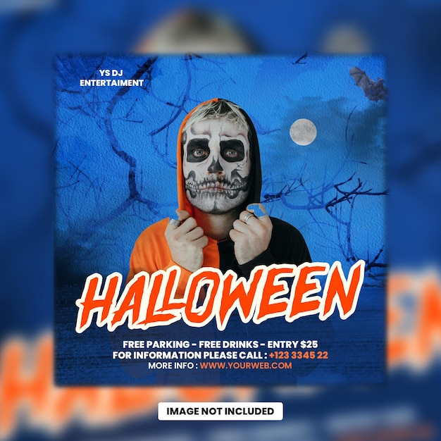 Folleto de la fiesta de dj de la noche de halloween, publicación en las redes sociales y banner web premium psd