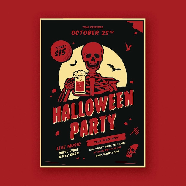 PSD folleto de fiesta de halloween vintage