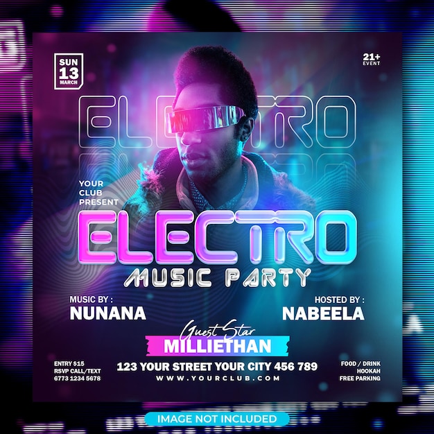 Folleto de fiesta de música electrónica Dj o banner promocional de redes sociales