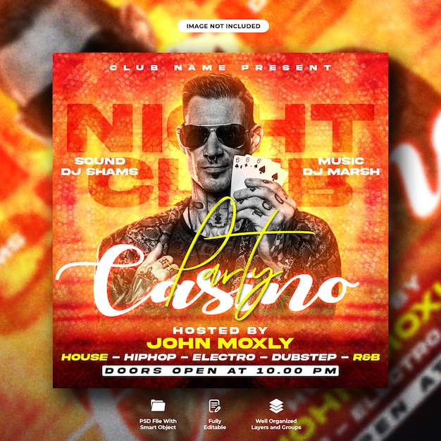 Folleto de fiesta nocturna de casino de club de dj y plantilla de banner web de redes sociales